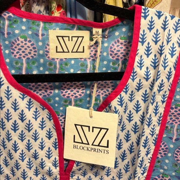 SZ blockprints Kitty Dres London Blue Pineapple Print 100% cotton India - Picture 7 of 14